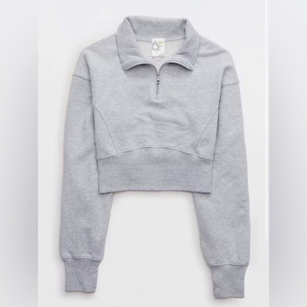 OFFLINE by Aerie Throw-Back Corset Cropped Quarter-Zip🩶